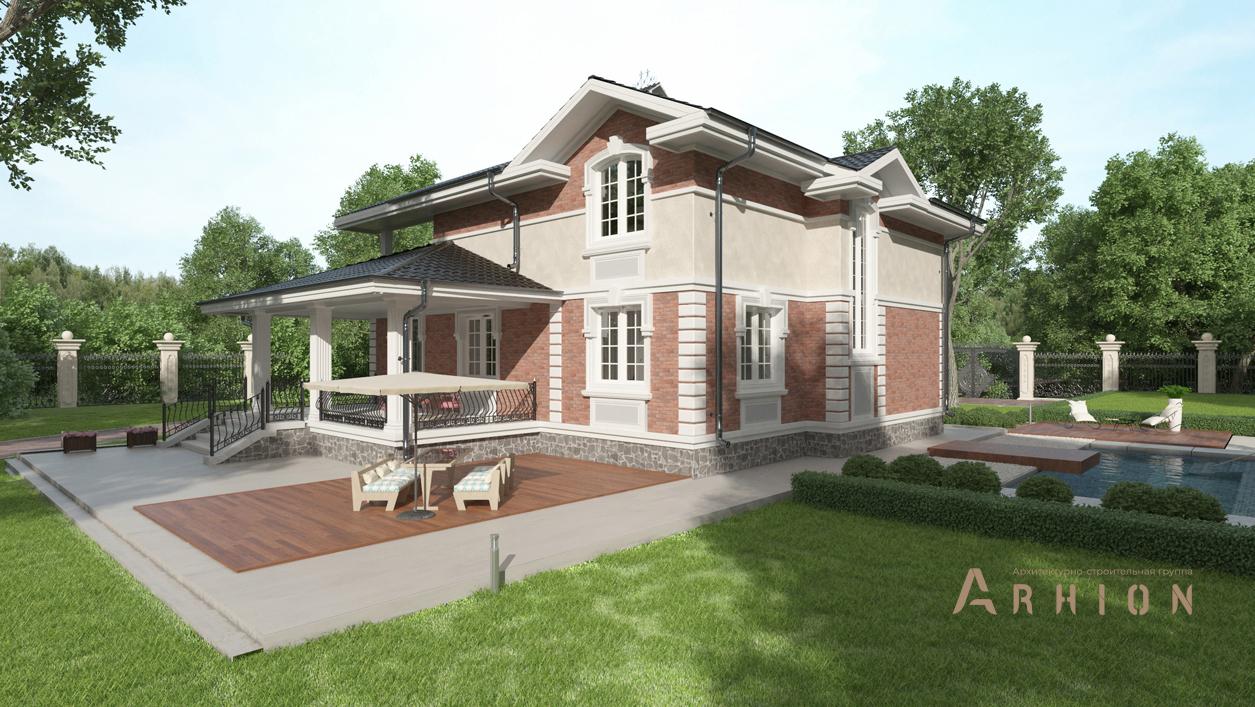 2. Проект двухэтажного дома в английском стиле с четырехскатной, cp-13-79, площадью - 258 кв c терассой, балконом, гаражом