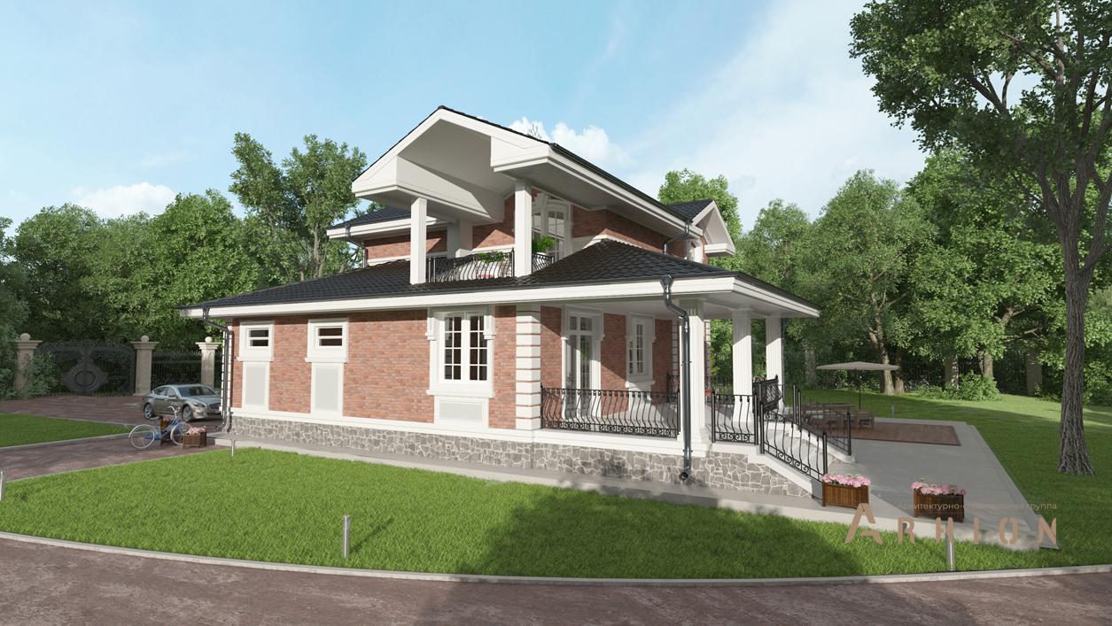 3. Проект двухэтажного дома в английском стиле с четырехскатной, cp-13-79, площадью - 258 кв c терассой, балконом, гаражом