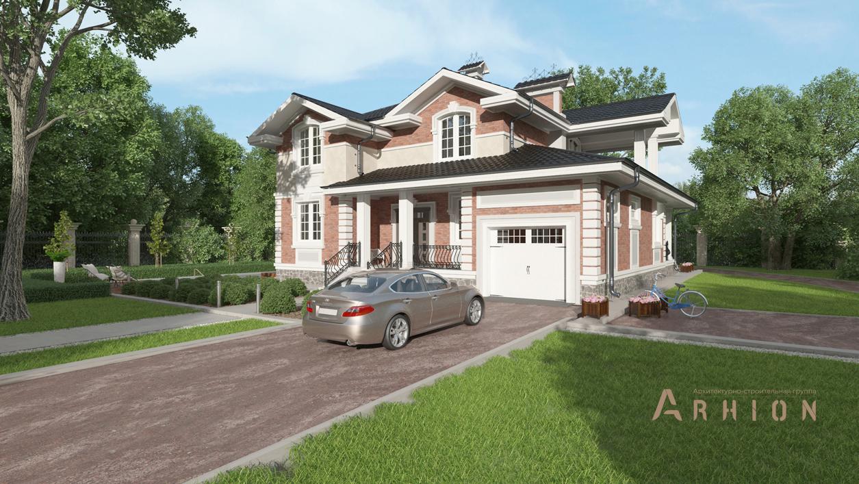 1. Проект двухэтажного дома в английском стиле с четырехскатной, cp-13-79, площадью - 258 кв c терассой, балконом, гаражом