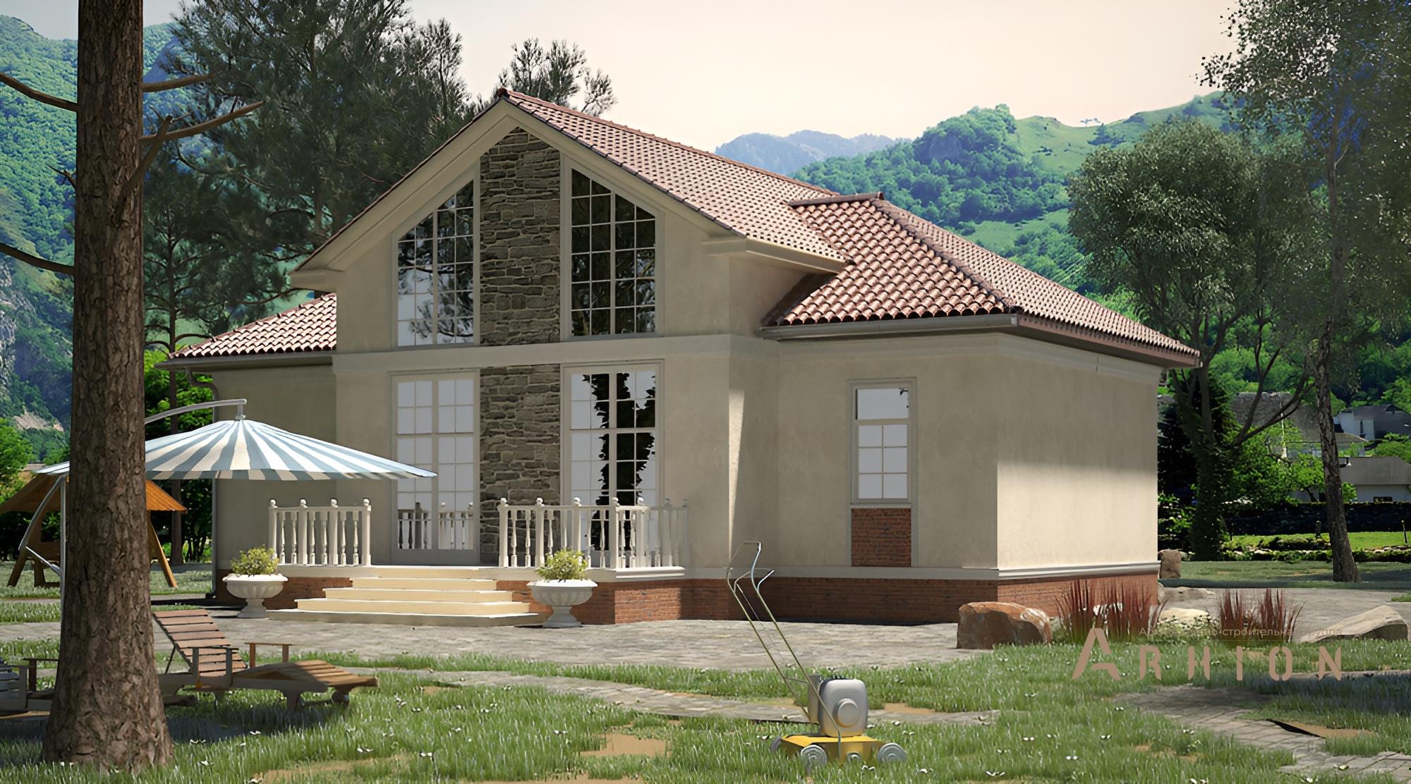 2. Проект одноэтажного дома в современном стиле с плоской кровлей , cp-14-74, площадью - 149 кв c мансардой, терассой, вторым светом