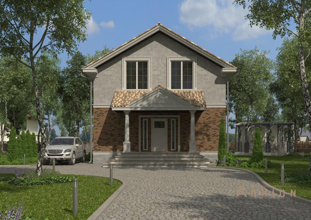 2. Проект одноэтажного дома в современном стиле с двускатной кровлей, cp-14-97, площадью - 177 кв c цокольным этажом, мансардой