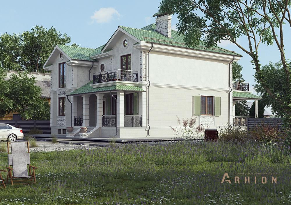 2. Проект двухэтажного дома в английском стиле с многоскатной кровлей, cp-15-55, площадью - 324 кв c цокольным этажом, сауной, терассой