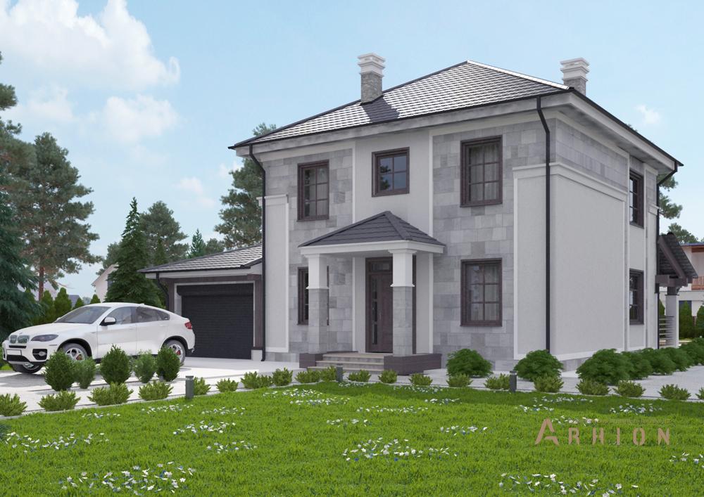 4. Проект двухэтажного дома в классическом стиле с четырехскатной, cp-15-66, площадью - 174 кв c цокольным этажом