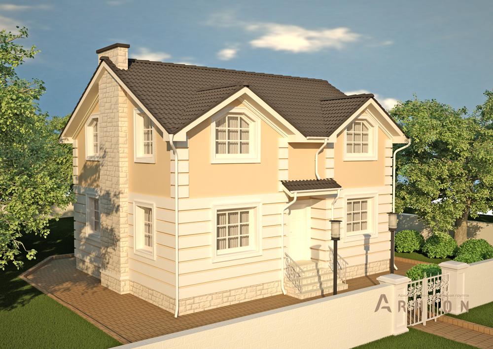 1. Проект одноэтажного дома в английском стиле с плоской кровлей , cp-15-68, площадью - 223 кв c цокольным этажом, мансардой, сауной