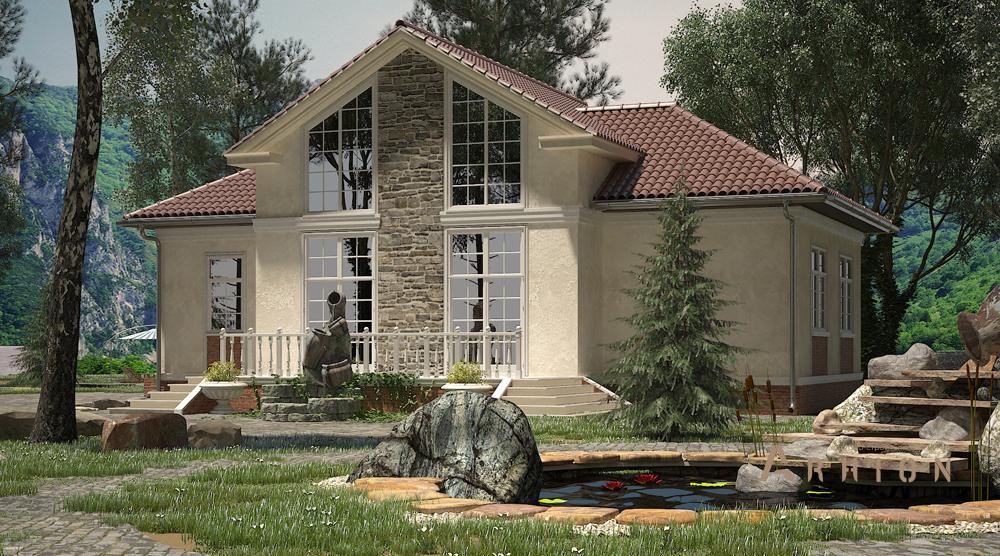 1. Проект одноэтажного дома в скандинавском стиле с многоскатной кровлей, cp-15-74, площадью - 149 кв c мансардой