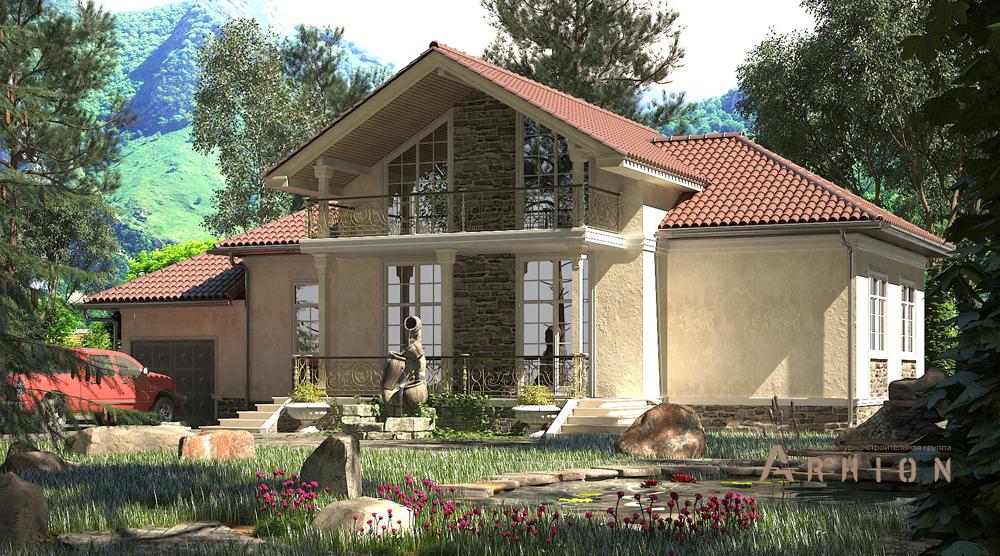 1. Проект одноэтажного дома в скандинавском стиле с многоскатной кровлей, cp-16-27, площадью - 173 кв c мансардой