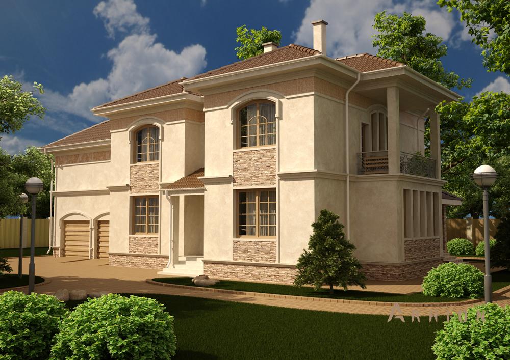 1. Проект двухэтажного дома в современном стиле с плоской кровлей , cp-16-29, площадью - 262 кв c цокольным этажом, гаражом