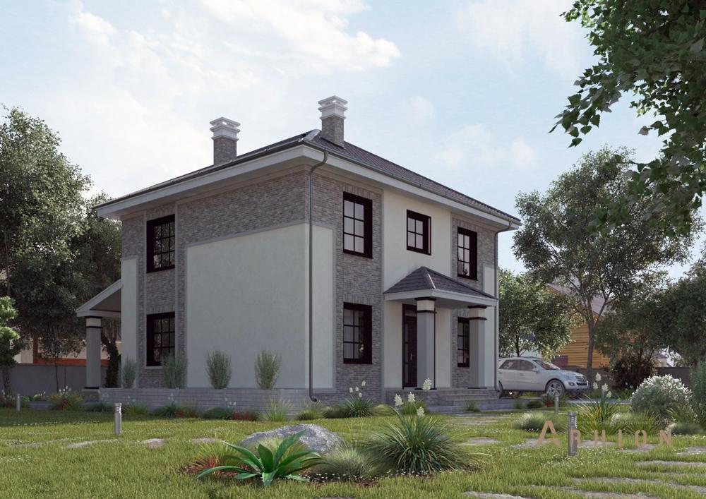 4. Проект двухэтажного дома в современном стиле с четырехскатной, cp-16-49, площадью - 212 кв c цокольным этажом