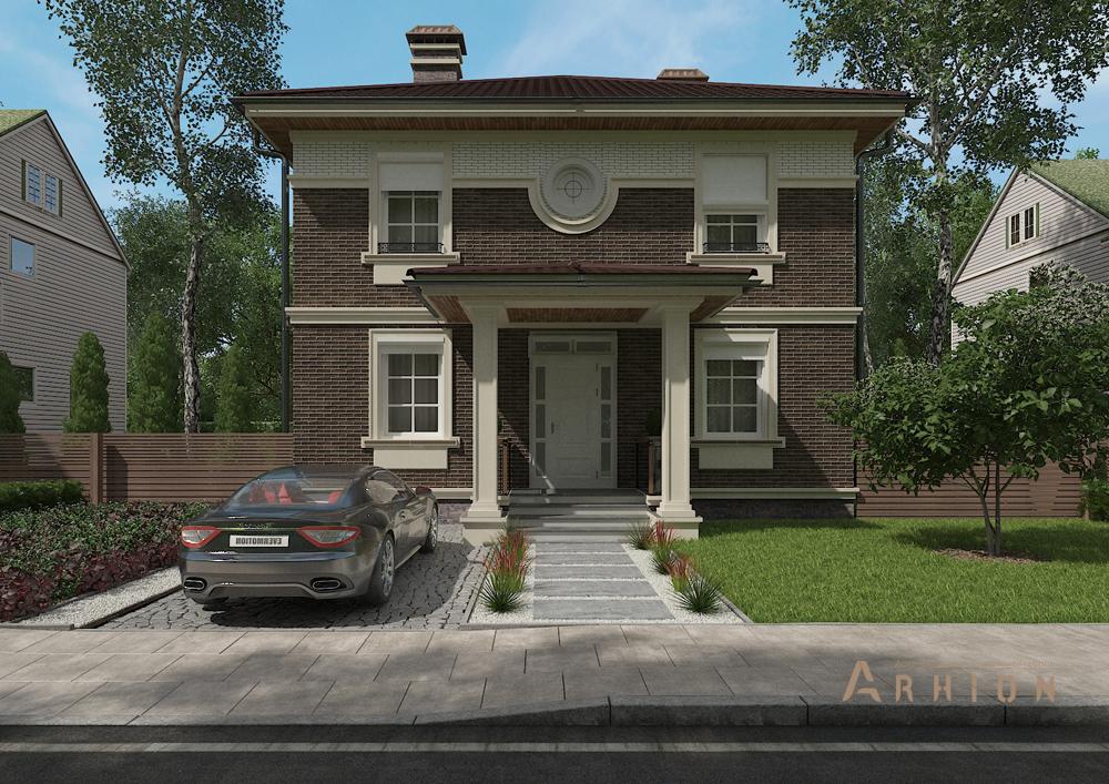 1. Проект двухэтажного дома в современном стиле с четырехскатной, cp-16-49, площадью - 212 кв c цокольным этажом