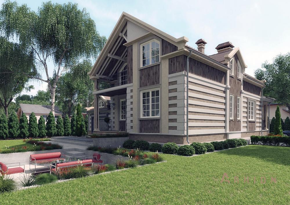 3. Проект одноэтажного дома в современном стиле с двускатной кровлей, cp-16-58, площадью - 314 кв c цокольным этажом, мансардой, гаражом