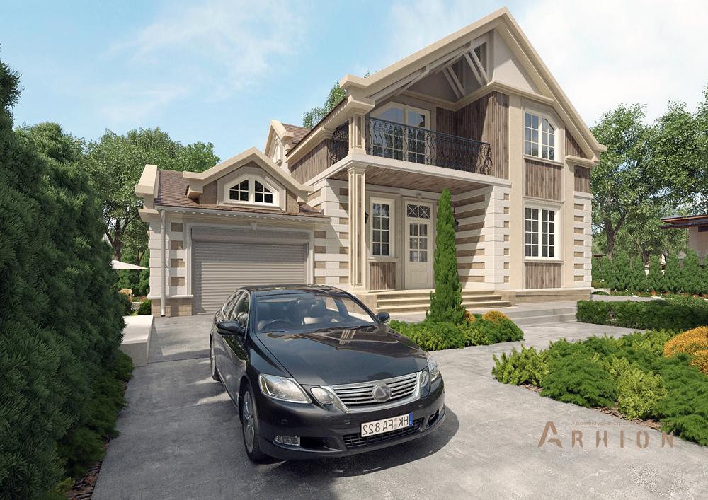 1. Проект одноэтажного дома в современном стиле с двускатной кровлей, cp-16-58, площадью - 314 кв c цокольным этажом, мансардой, гаражом