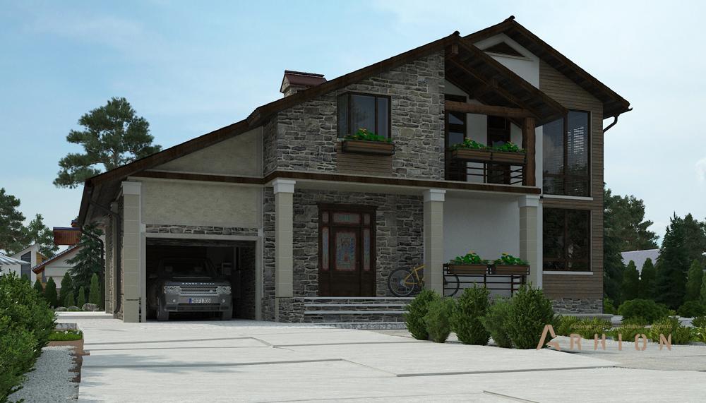 2. Проект двухэтажного дома в современном стиле с двускатной кровлей, cp-16-76, площадью - 189 кв c балконом, гаражом