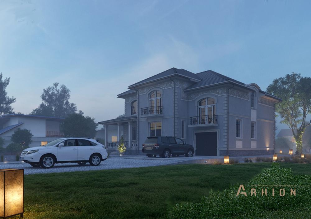 1. Проект двухэтажного дома в классическом стиле с четырехскатной, cp-16-80, площадью - 353 кв c гаражом