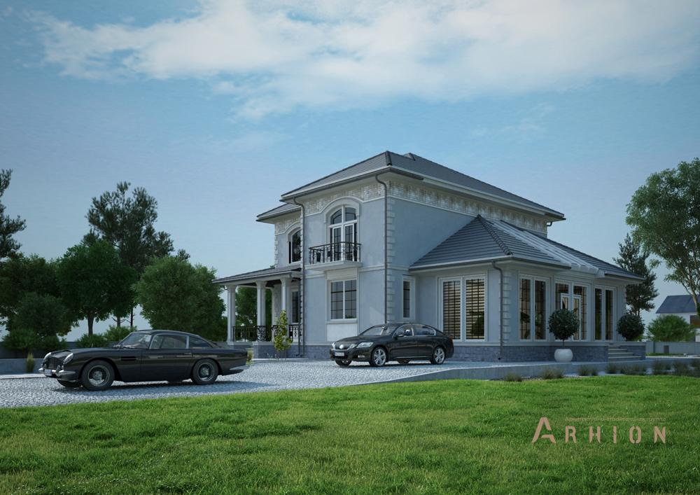 2. Проект одноэтажного дома в современном стиле с четырехскатной, cp-16-87, площадью - 317 кв c цокольным этажом, мансардой