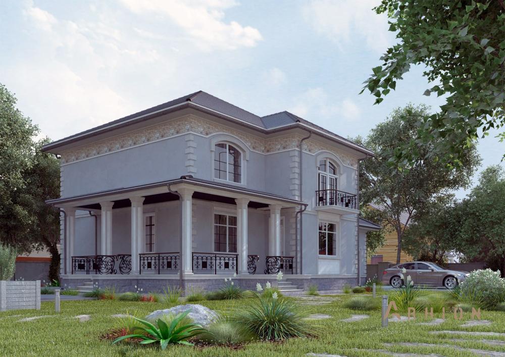 4. Проект одноэтажного дома в современном стиле с четырехскатной, cp-16-87, площадью - 317 кв c цокольным этажом, мансардой