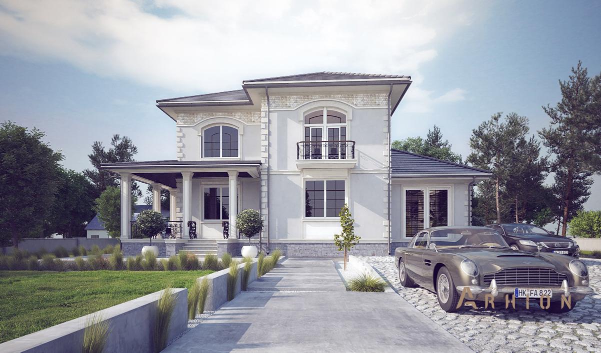 1. Проект одноэтажного дома в современном стиле с четырехскатной, cp-16-87, площадью - 317 кв c цокольным этажом, мансардой