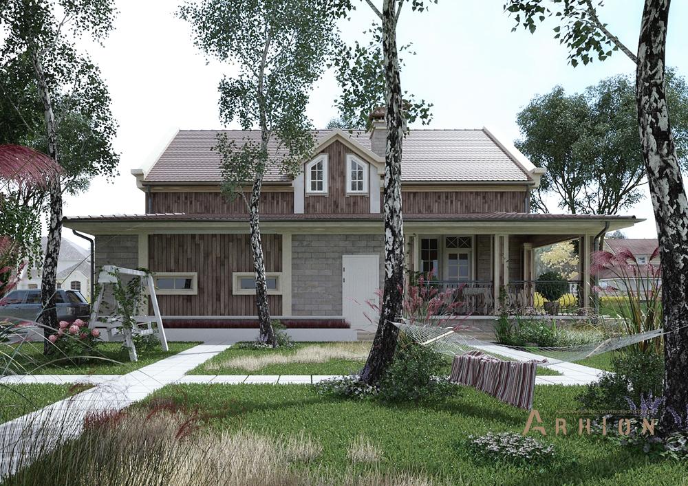 3. Проект одноэтажного дома в скандинавском стиле с двускатной кровлей, cp-16-94, площадью - 340 кв c цокольным этажом, мансардой, сауной, терассой, балконом, гаражом