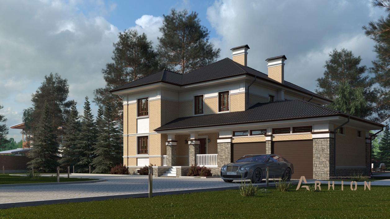 3. Проект двухэтажного дома в современном стиле с четырехскатной, cp-17-02, площадью - 354 кв c цокольным этажом, терассой, балконом, гаражом