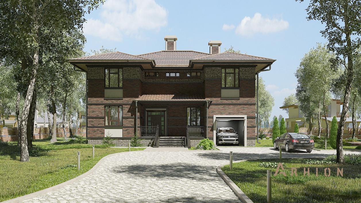 1. Проект двухэтажного дома в современном стиле с четырехскатной, cp-17-12, площадью - 373 кв c цокольным этажом