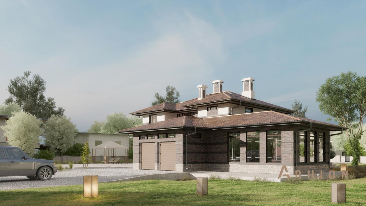 2. Проект двухэтажного дома в современном стиле с плоской кровлей , cp-17-13, площадью - 509 кв c цокольным этажом, гаражом