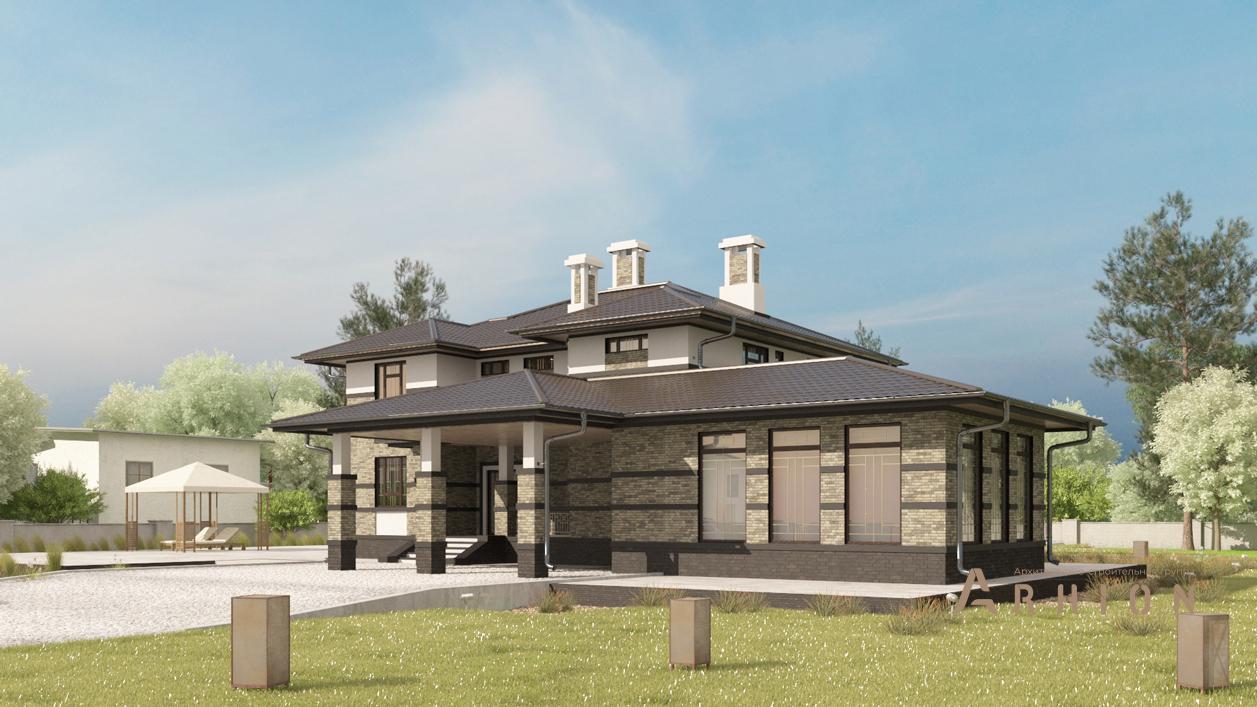 2. Проект двухэтажного дома в современном стиле с плоской кровлей , cp-17-17, площадью - 460 кв c цокольным этажом, гаражом