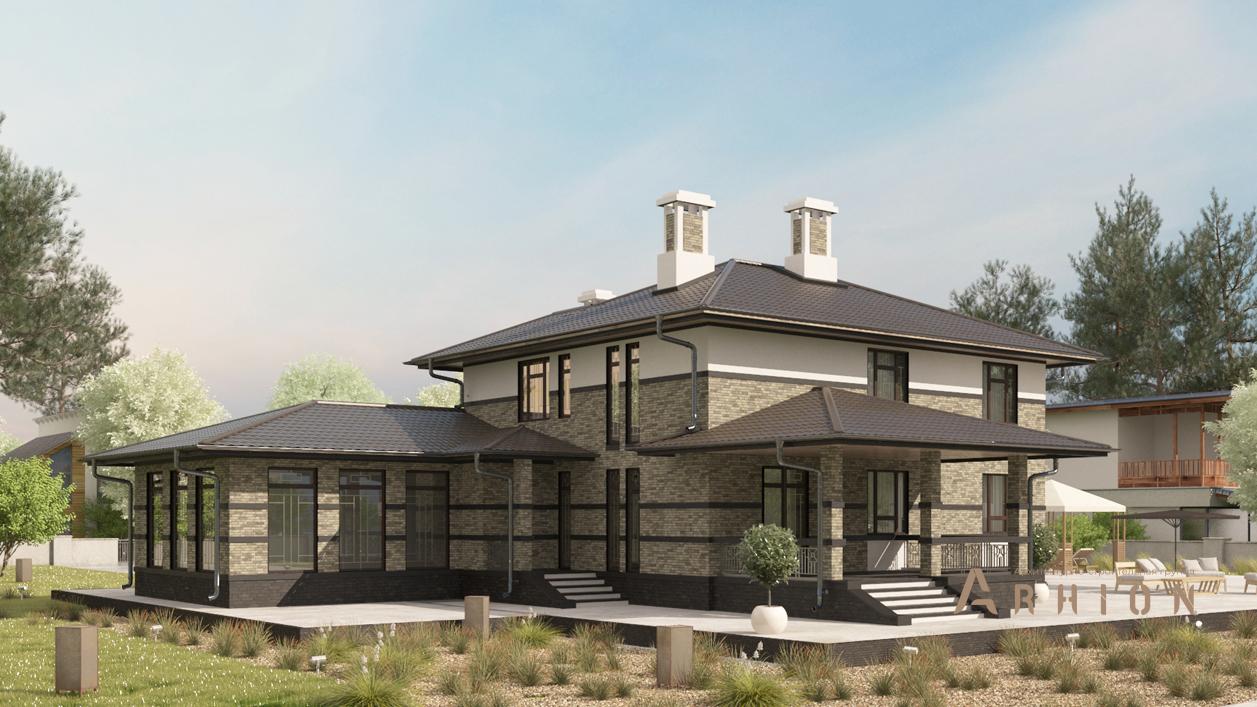 3. Проект двухэтажного дома в современном стиле с плоской кровлей , cp-17-17, площадью - 460 кв c цокольным этажом, гаражом