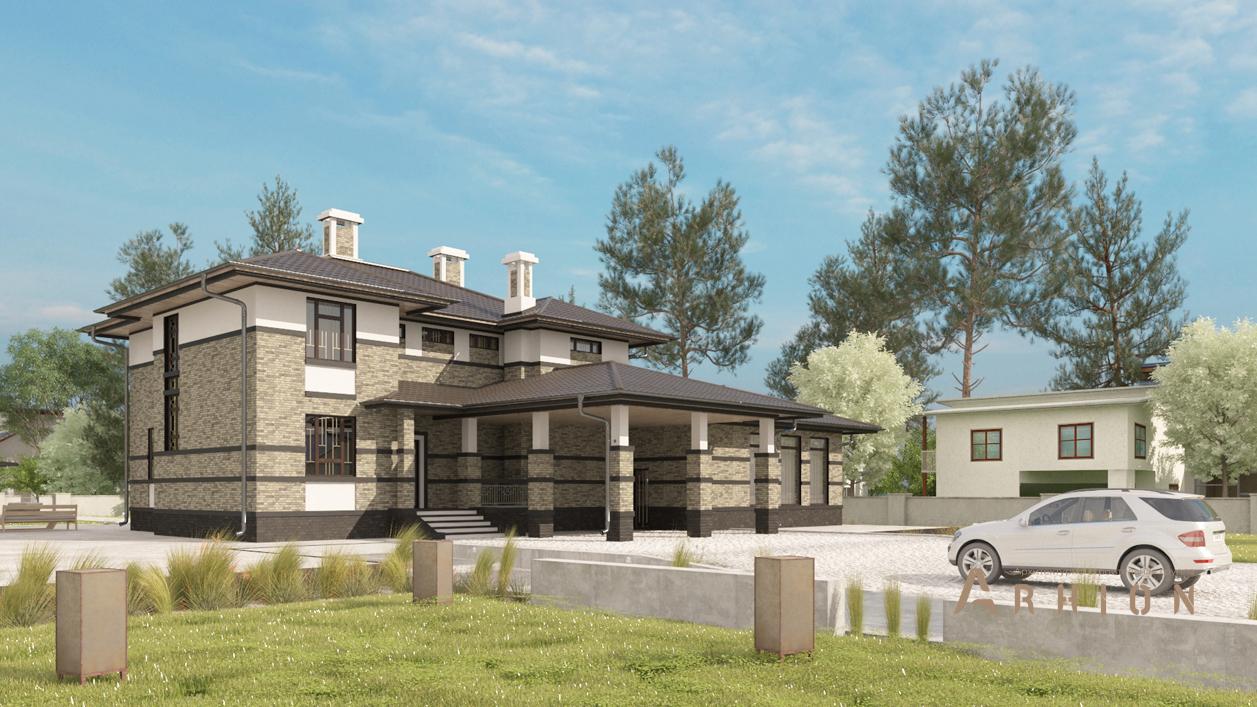 1. Проект двухэтажного дома в современном стиле с плоской кровлей , cp-17-17, площадью - 460 кв c цокольным этажом, гаражом