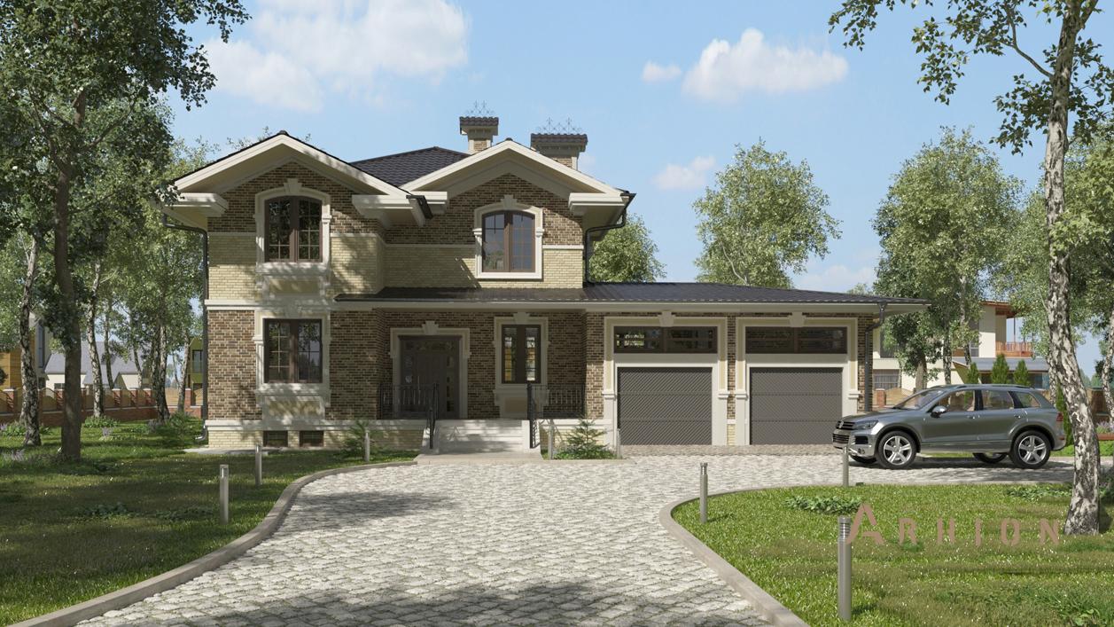 1. Проект двухэтажного дома в современном стиле с плоской кровлей , cp-17-52, площадью - 349 кв c цокольным этажом, гаражом