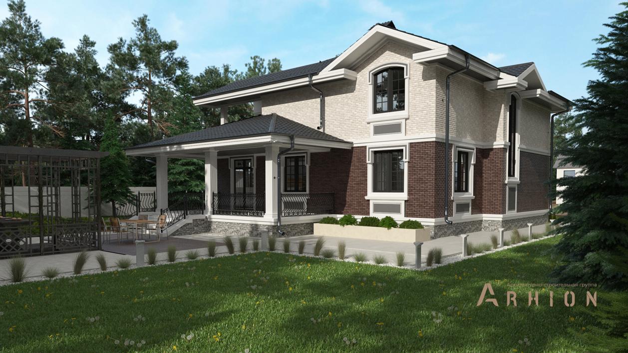 3. Проект двухэтажного дома в английском стиле с плоской кровлей , cp-17-54, площадью - 393 кв c цокольным этажом, сауной, терассой, балконом