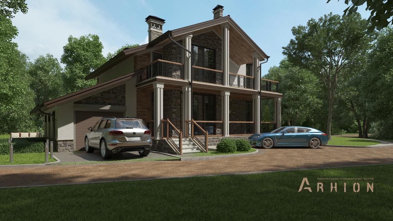 1. Проект одноэтажного дома в современном стиле с двускатной кровлей, cp-18-01, площадью - 365 кв c мансардой