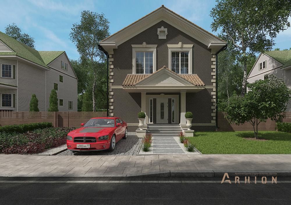 1. Проект двухэтажного дома в современном стиле с двускатной кровлей, cp-20-15, площадью - 181 кв c цокольным этажом