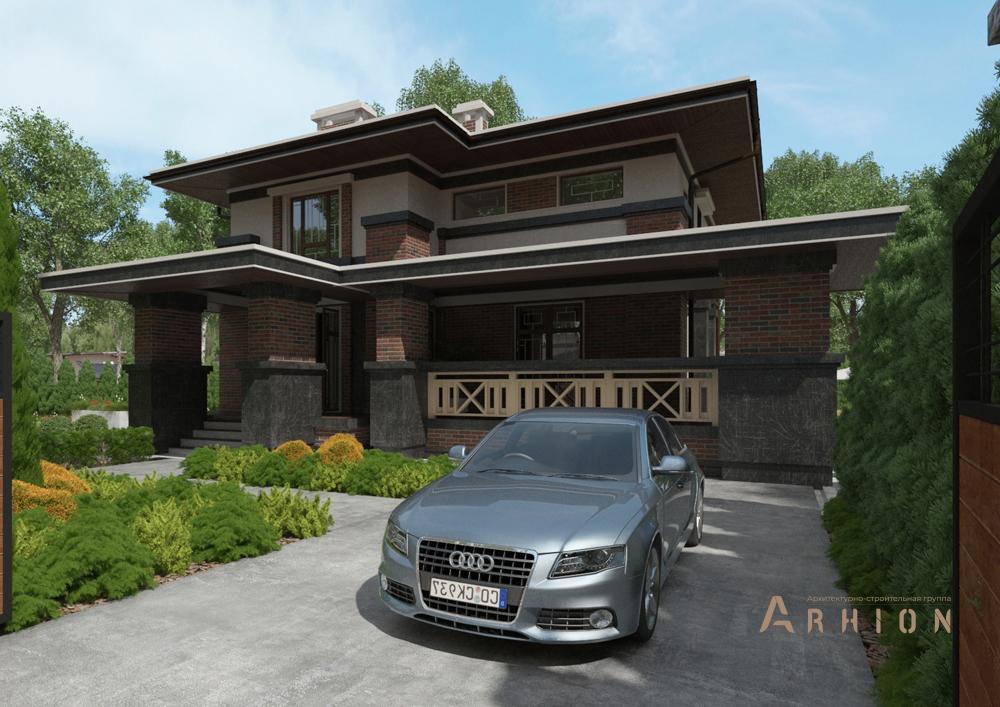 1. Проект двухэтажного дома в стиле Ллойда Райта (прерий) с четырехскатной, cp-20-30, площадью - 207 кв c терассой