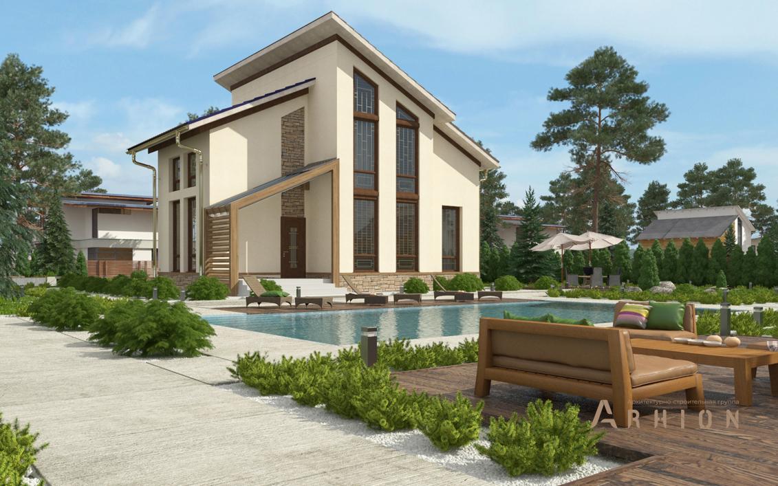 2. Проект двухэтажного дома в современном стиле с односкатной кровлей, cp-20-32, площадью - 119 кв c терассой