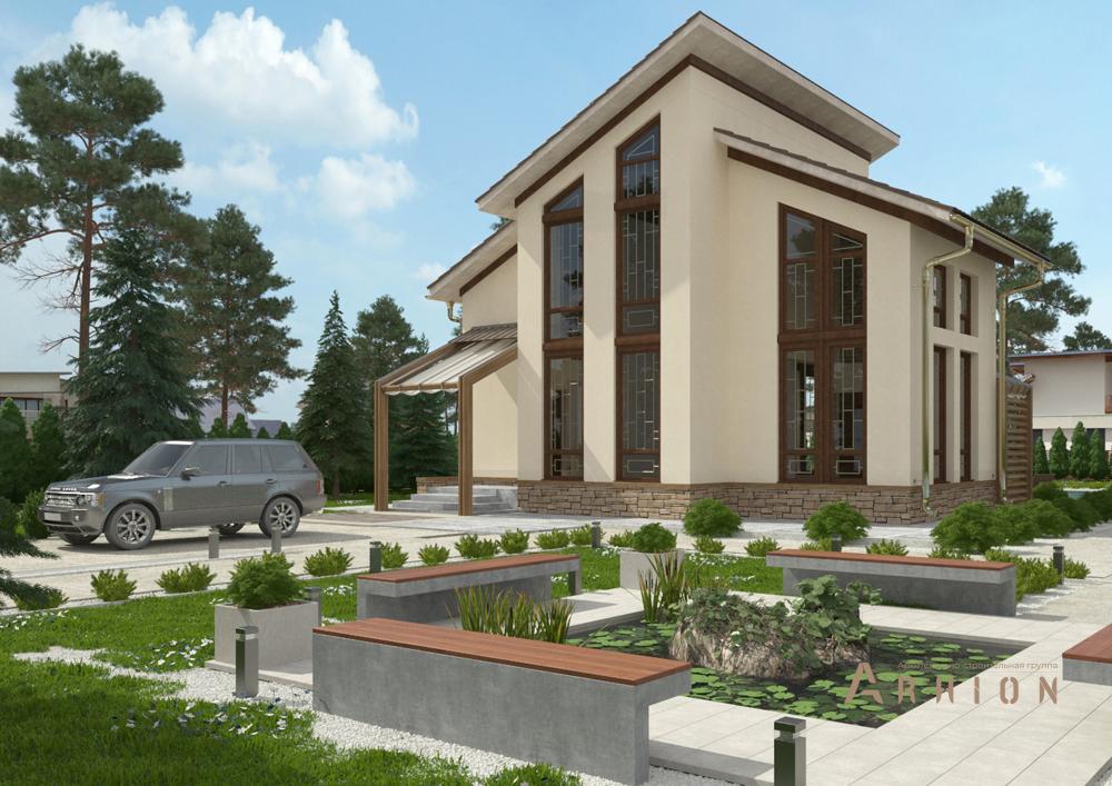 1. Проект двухэтажного дома в современном стиле с односкатной кровлей, cp-20-32, площадью - 119 кв c терассой