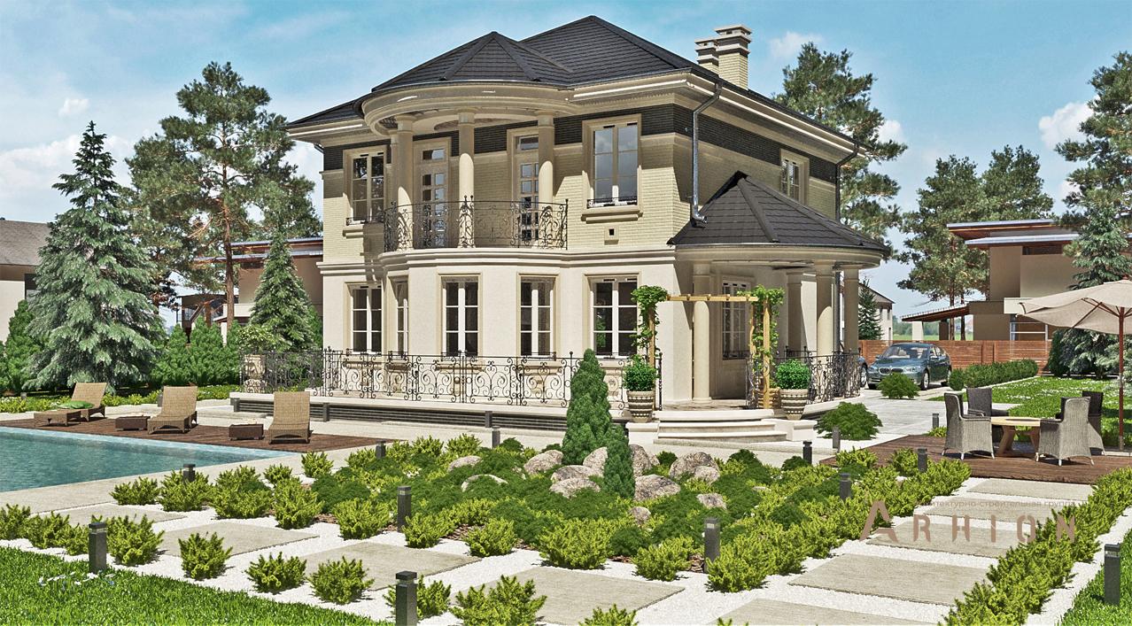 3. Проект двухэтажного дома в современном классическом стиле с четырехскатной, cp-20-36, площадью - 152 кв c терассой, балконом, эркером