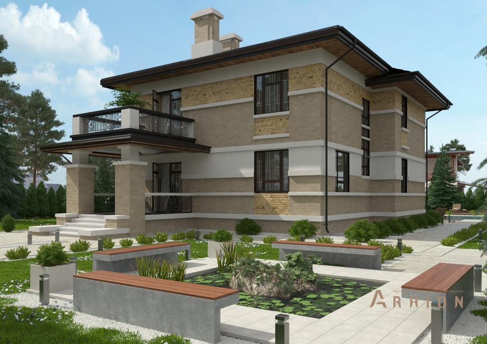 2. Проект двухэтажного дома в современном стиле с четырехскатной, cp-20-63, площадью - 293 кв c цокольным этажом