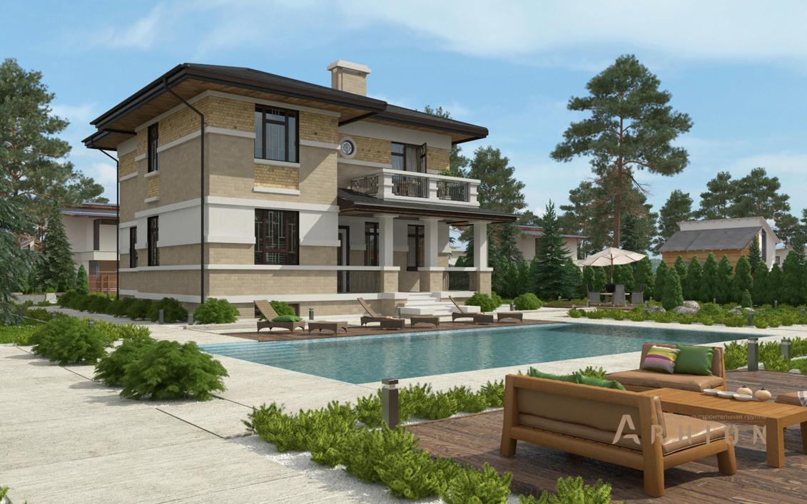 3. Проект двухэтажного дома в современном стиле с четырехскатной, cp-20-63, площадью - 293 кв c цокольным этажом