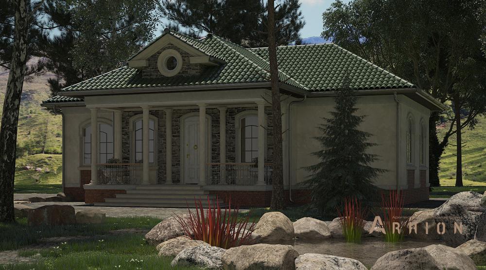 1. Проект одноэтажного дома в современном стиле с плоской кровлей , cp-20-64, площадью - 240 кв c цокольным этажом, сауной, терассой