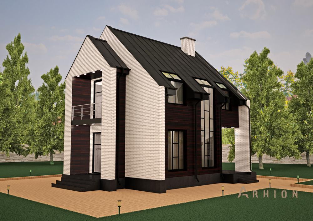 1. Проект двухэтажного дома в стиле барн с двускатной кровлей, cp-20-78, площадью - 170 кв c цокольным этажом, сауной, балконом