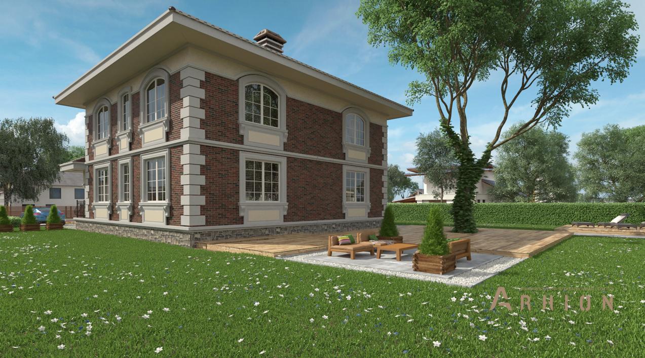 2. Проект двухэтажного дома в современном стиле с четырехскатной, cp-20-79, площадью - 323 кв c цокольным этажом