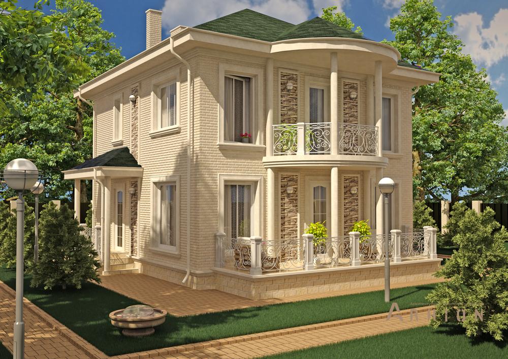 1. Проект двухэтажного дома в современном стиле с плоской кровлей , cp-20-90, площадью - 230 кв c цокольным этажом