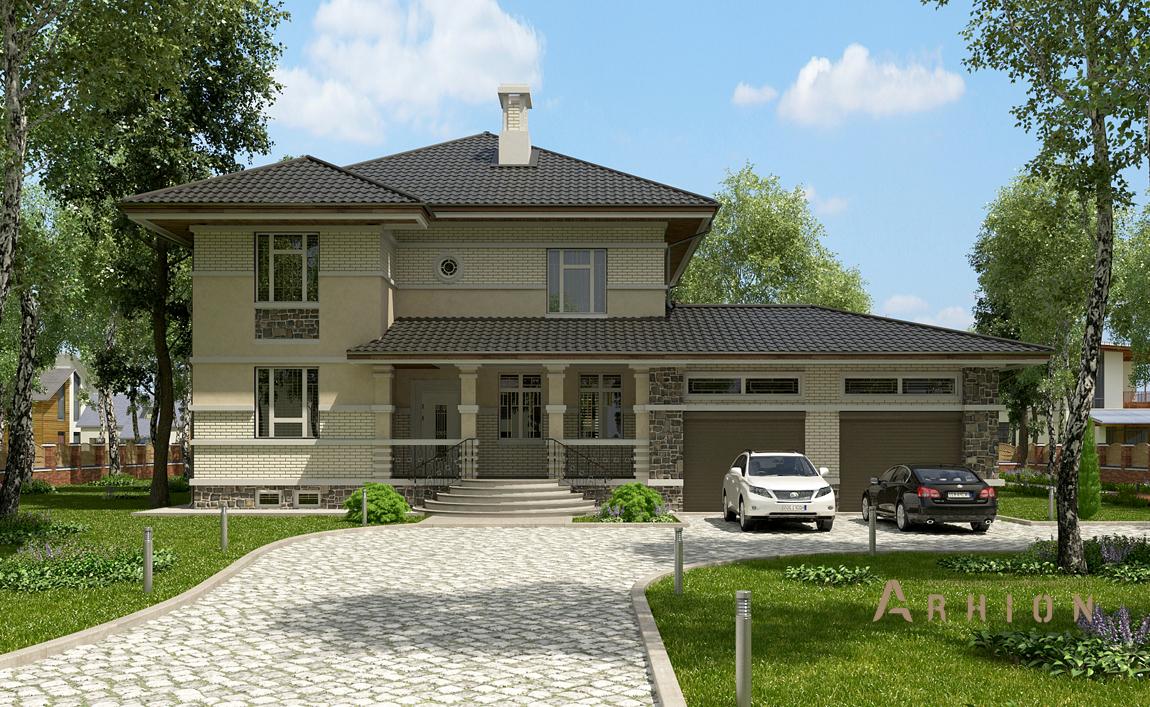 2. Проект двухэтажного дома в современном стиле с плоской кровлей , cp-20-95, площадью - 264 кв c гаражом