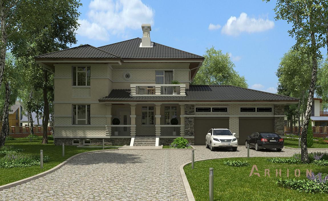 1. Проект двухэтажного дома в современном стиле с плоской кровлей , cp-20-95, площадью - 264 кв c гаражом