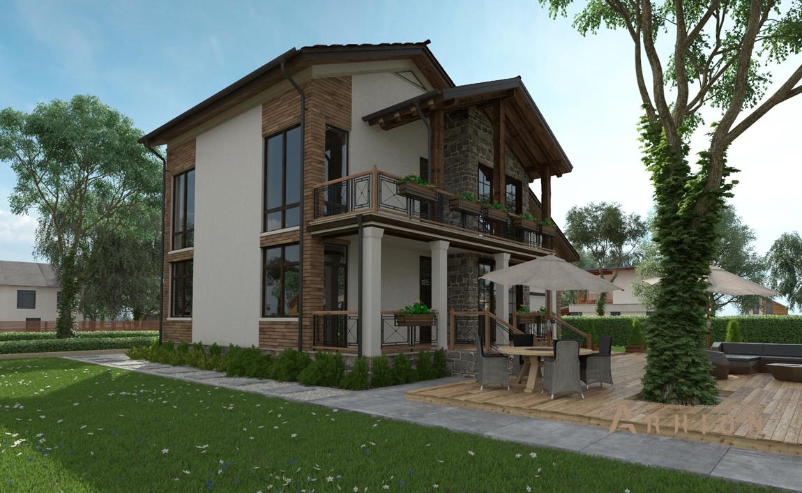 2. Проект двухэтажного дома в современном стиле с двускатной кровлей, cp-21-11, площадью - 343 кв c цокольным этажом, гаражом