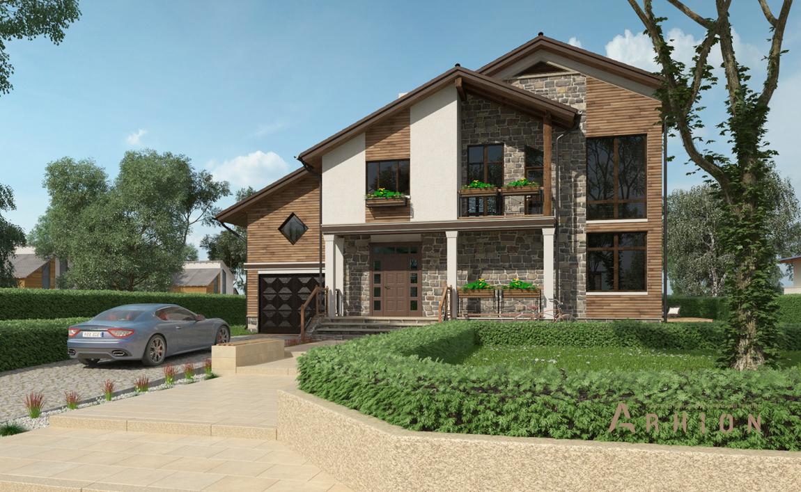 4. Проект двухэтажного дома в современном стиле с двускатной кровлей, cp-21-11, площадью - 343 кв c цокольным этажом, гаражом