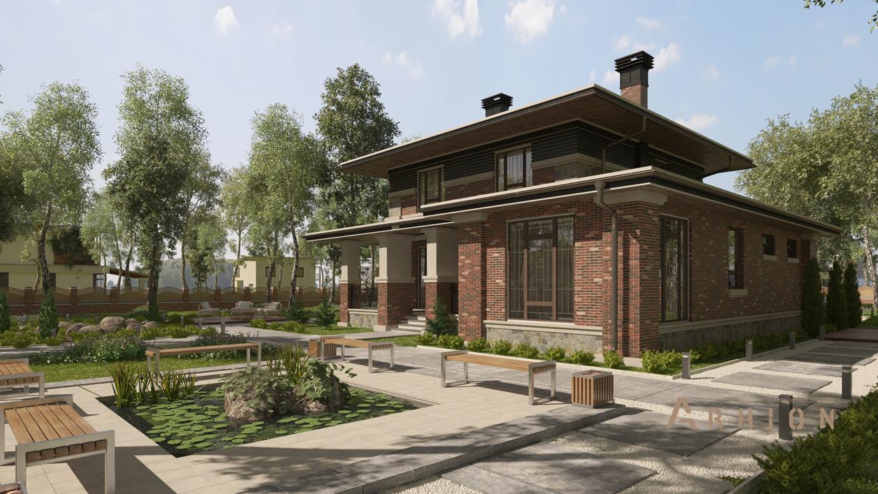 2. Проект двухэтажного дома в современном стиле с четырехскатной, cp-21-17, площадью - 197 кв c терассой, гаражом