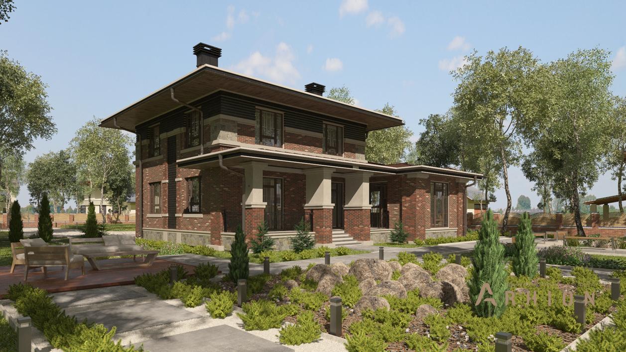 3. Проект двухэтажного дома в современном стиле с четырехскатной, cp-21-17, площадью - 197 кв c терассой, гаражом