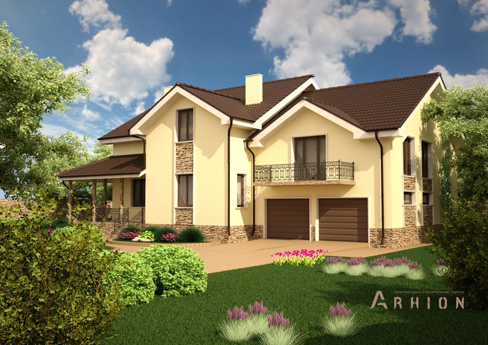 2. Проект одноэтажного дома в современном стиле с многоскатной кровлей, cp-21-26, площадью - 295 кв c мансардой, гаражом