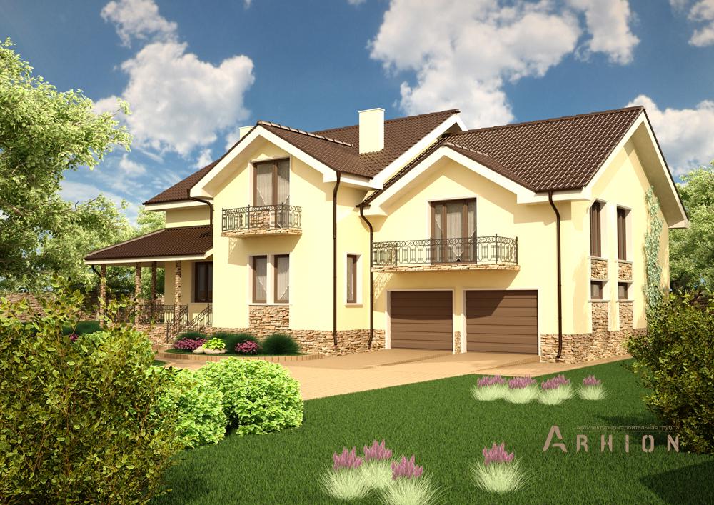 1. Проект одноэтажного дома в современном стиле с многоскатной кровлей, cp-21-26, площадью - 295 кв c мансардой, гаражом