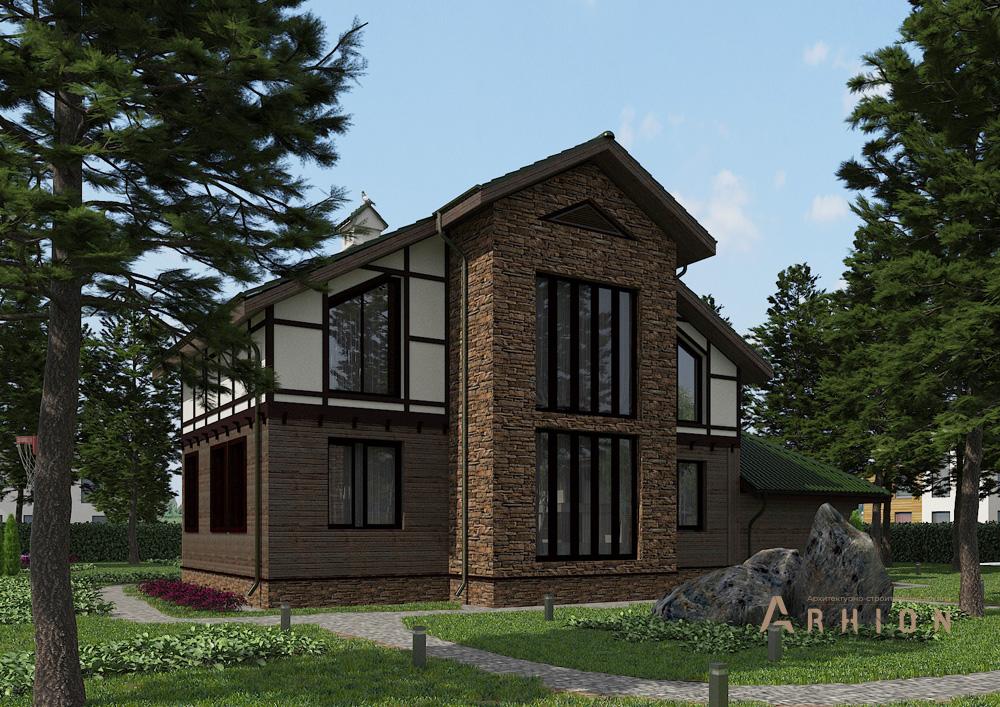 2. Проект одноэтажного дома в современном стиле с плоской кровлей , cp-21-34, площадью - 164 кв c мансардой, гаражом